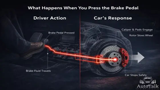Diagram showing what happens when you press the brake pedal in a car